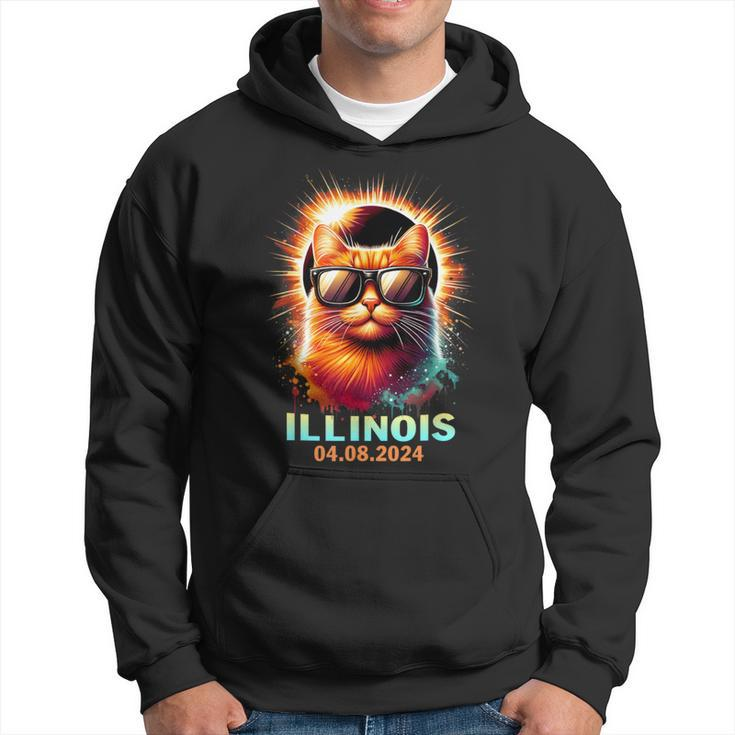 Illinois Total Solar Eclipse 2024 Cat Wearing Glasses Hoodie