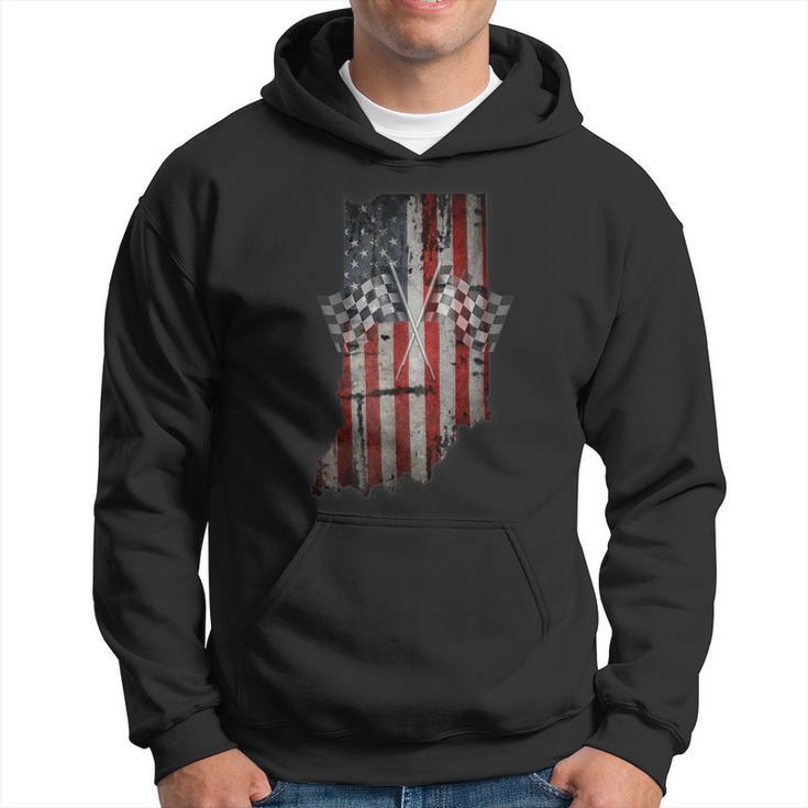 Indiana T Distressed Look Checkered Flag Hoodie