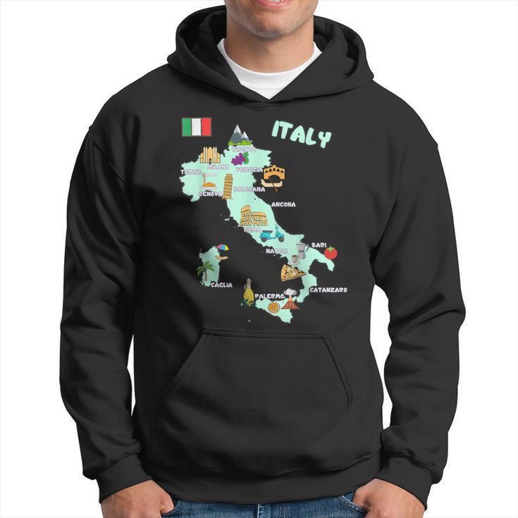 Italy Map Italian Landmarks Hand Drawn Symbols Cities Flag Hoodie