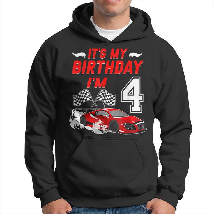 It's My 4Th Birthday Boy Race Car Racing 4 Years Old Hoodie