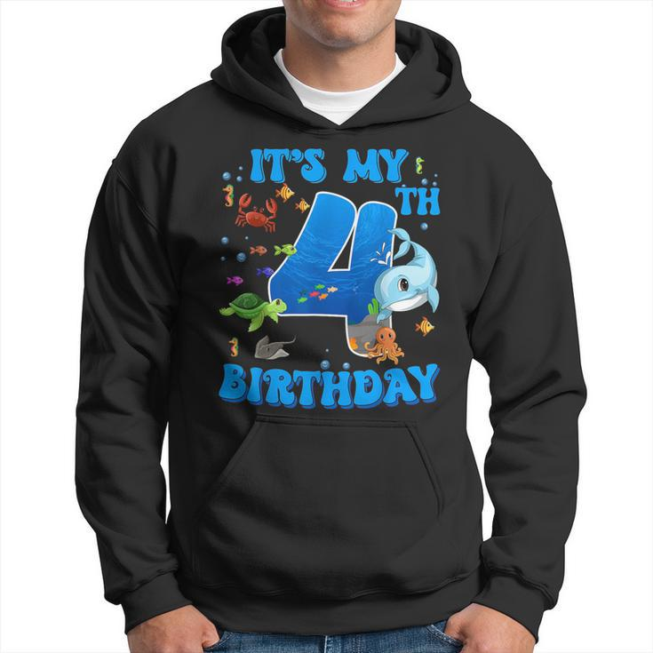 It's My 4Th Birthday Party Ocean 4 Years Old Sea Fish B-Day Hoodie