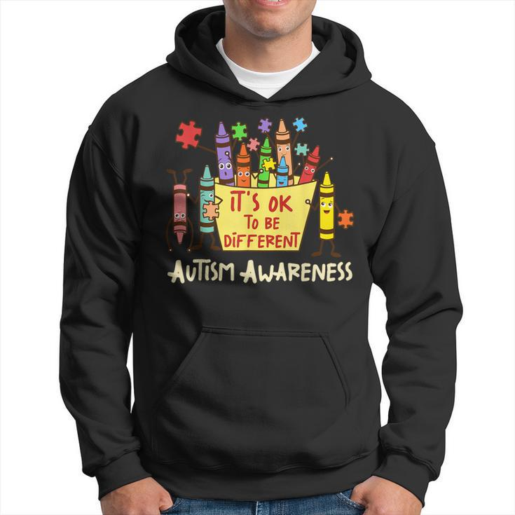 It’S Ok To Be Different Autism Awareness Crayons Teacher Hoodie