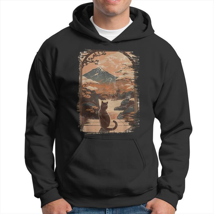 Japanese Cat With Landscape And Mountain Hoodie