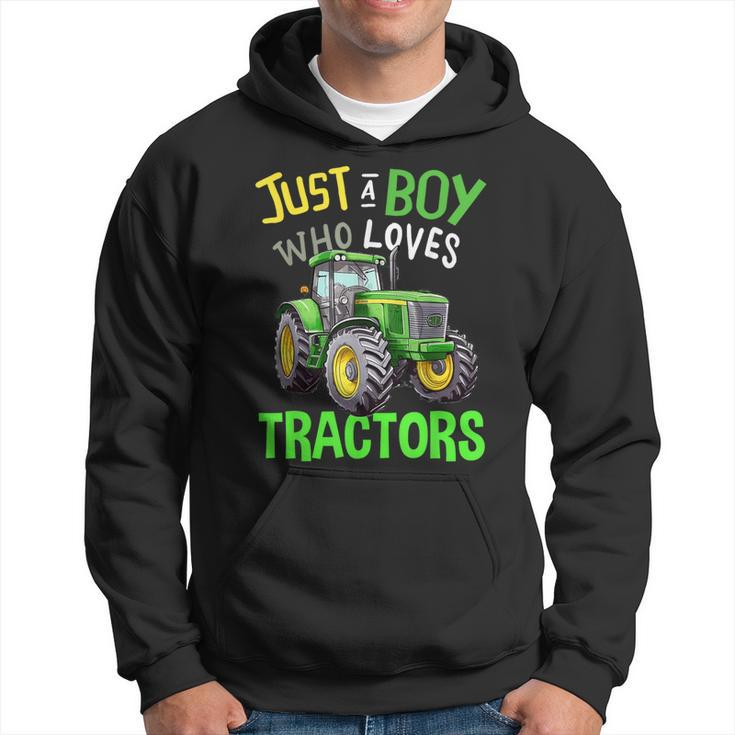 Just A Boy Who Loves Tractors Green Farm Tractor Trucks Hoodie