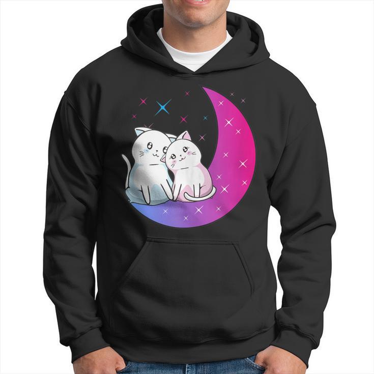 Kawaii Anime Cats Couple On Purple Moon In Love Otaku Cute Hoodie