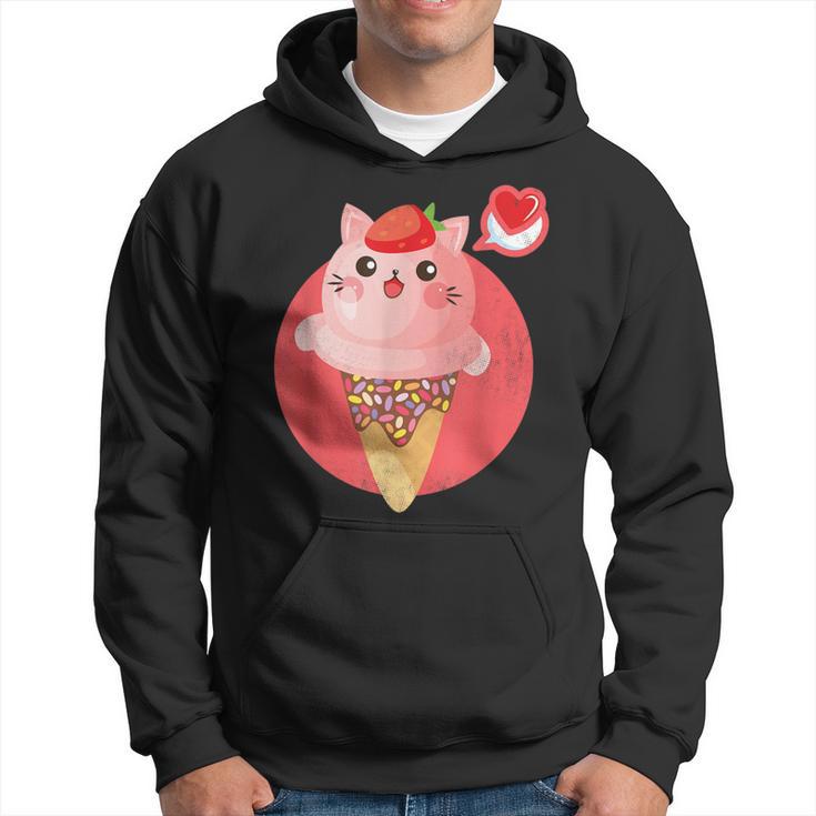 Kawaii Cute Cat Ice Cream Sprinkle Cone Strawberry Top Heart Hoodie