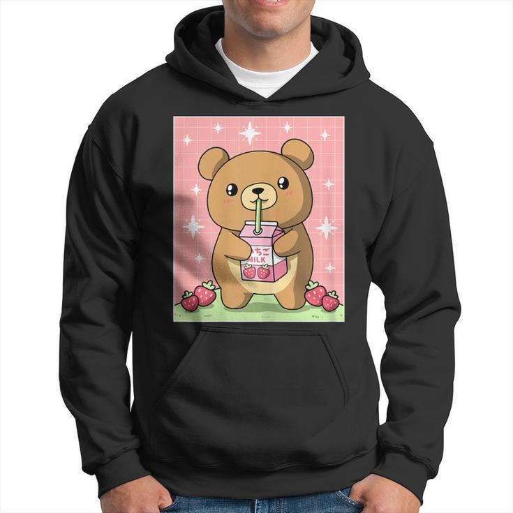 Kawaii Teddy Bear Drinking Strawberry Milk Japanese Hoodie