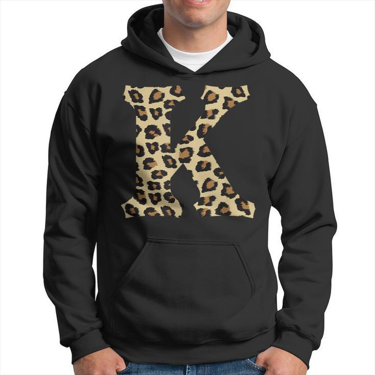 Leopard Cheetah Print Letter K Initial Rustic Monogram Hoodie