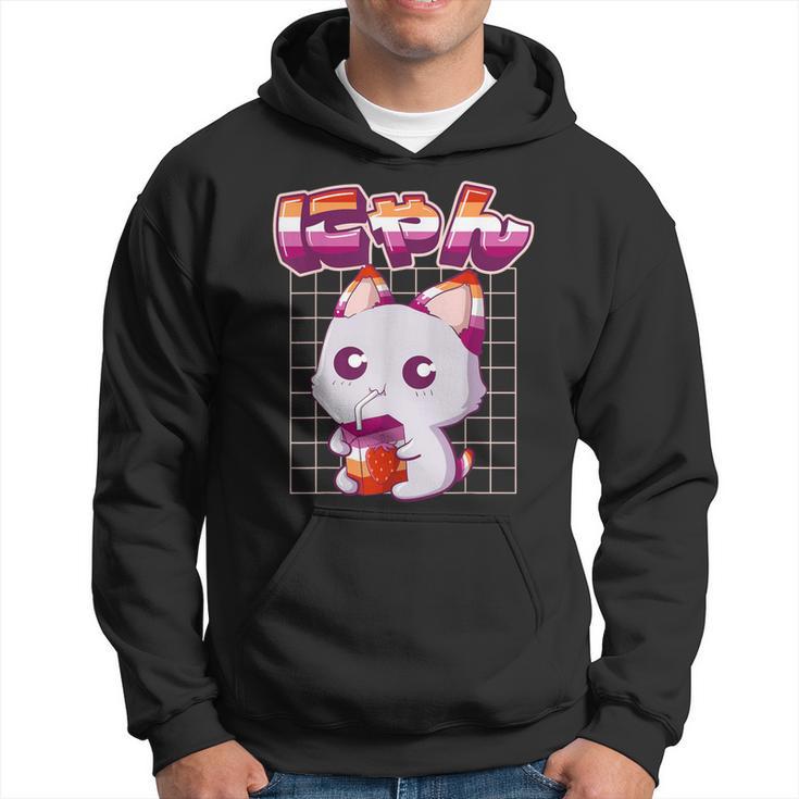 Lesbian Pride Gay Kawaii Cat Strawberry Milk Lesbian Flag Hoodie