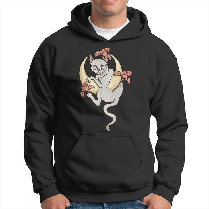 Lilie Flowers Celestial Cat In A Crescent Moon Hoodie