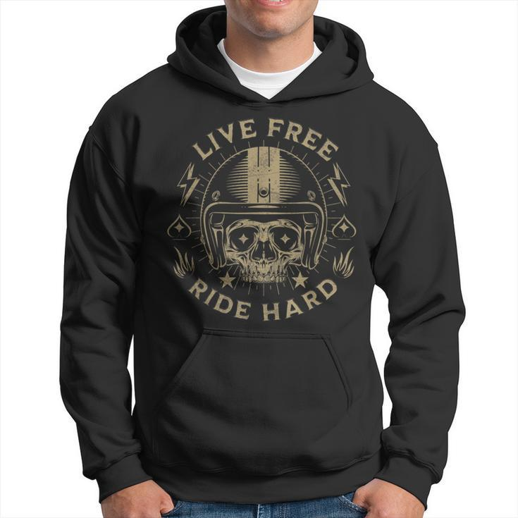Live Free Ride Hard Motorcycle Riding Vintage Skull Graphic Hoodie