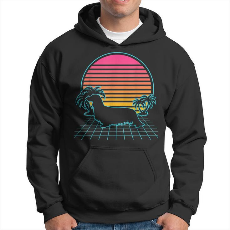Long Haired Dachshund Vintage 80S Vaporwave Aesthetic Dog Hoodie
