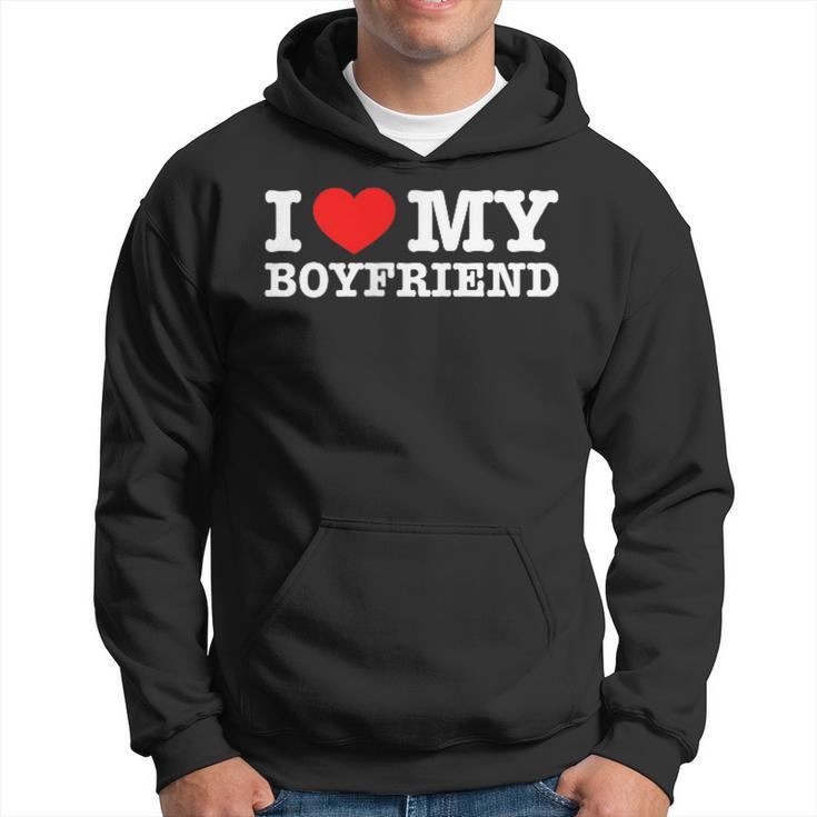 I Love My Boyfriend Pocket Graphic Matching Couples Hoodie