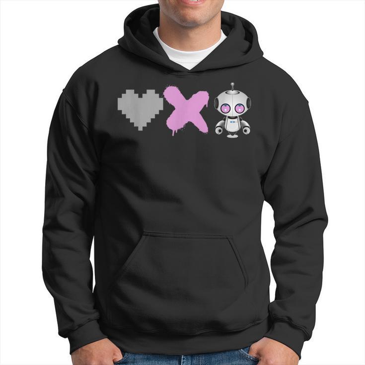 Love Death Robots Pink Pixel Heart X And Cute Robot Hoodie