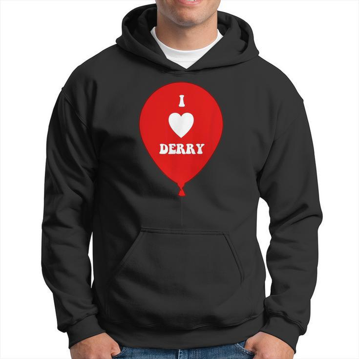 I Love Derry On Red Balloon I Heart Derry Maine Hoodie
