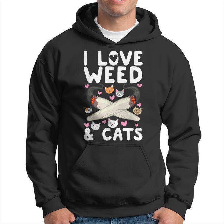 I Love Weed & Cats Cannabis Marijuana Pot Smoker Reefer Hoodie