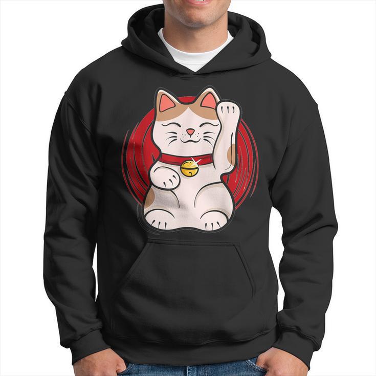 Maneki-Neko Lucky Cat Statue Waving Japanese Style Hoodie