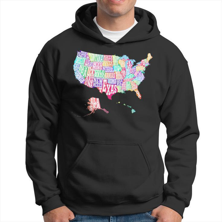 Map Of Usa With State Names Typographic Colorful Map Hoodie