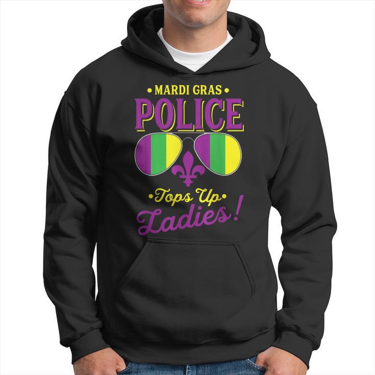 Mardi Gras Police Tops Up Ladies Boobs Beads Party Drinking Hoodie