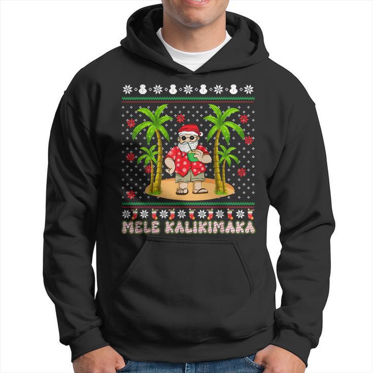 Mele Kalikimaka Hawaiian Christmas On The Beach Hawaii Santa Hoodie