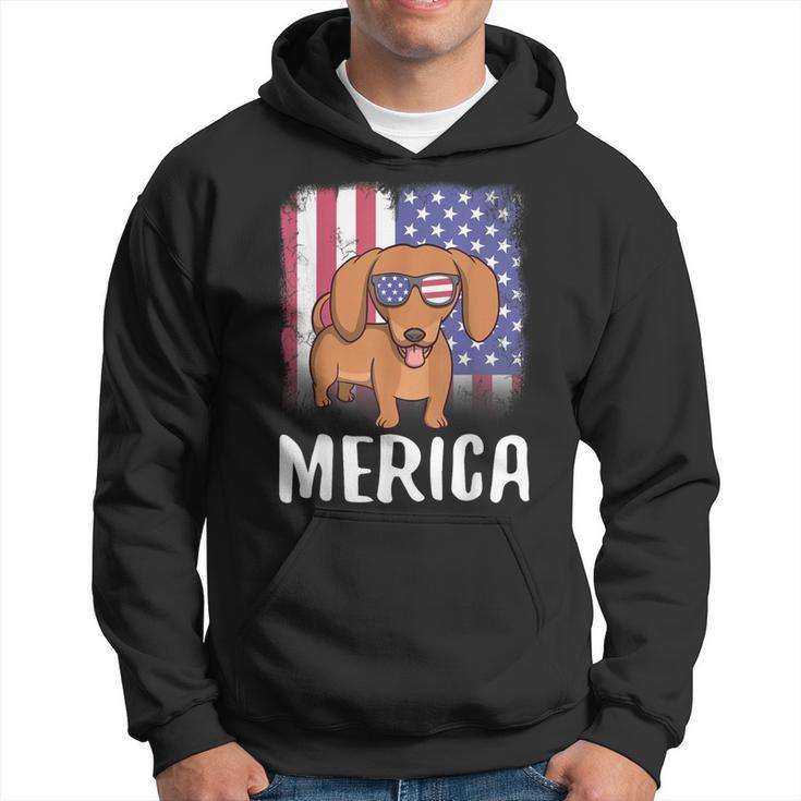 Merica Dachshund Dog Usa American Flag 4Th Of July Patriotic Hoodie