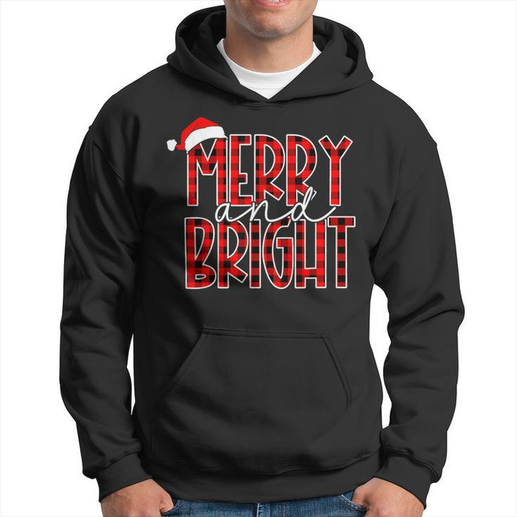 Merry And Bright Buffalo Plaid Red Santa Hat Christmas Xmas Hoodie