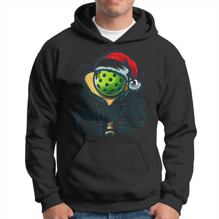 Merry Christmas Pickleball Pickle Ball And Paddle Santa Hat Hoodie