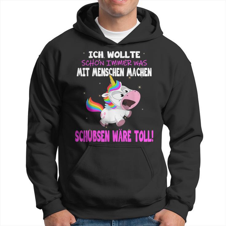 Was Mit Menschen Machen Unicorn Saying Hoodie