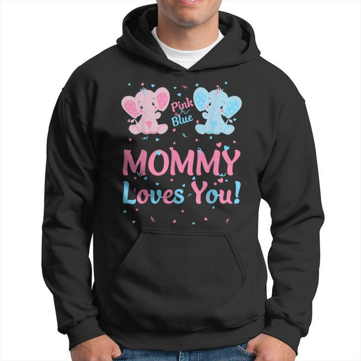 Mommy Gender Reveal Elephant Pink Blue Matching Family Mom Hoodie