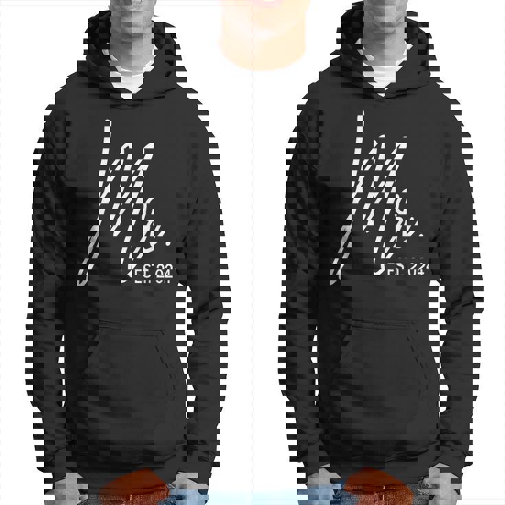 Mr Est 2024 Just Married Wedding Hubby Mr & Mrs Couple Men Hoodie