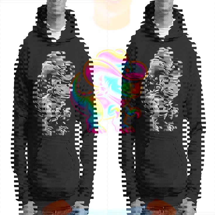 Neon-Colored Dinosaur In Cowgirl Or Cowboy Hat Cute T-Rex Hoodie