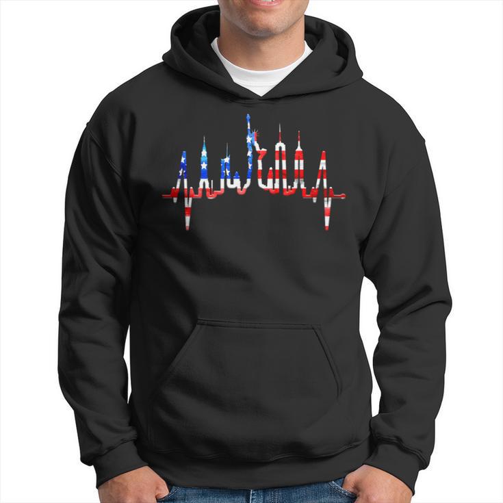 New York Skyline Heartbeat Flag Statue Of Liberty New York Hoodie