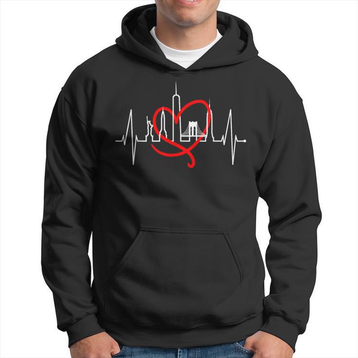 New York Skyline Heartbeat Statue Of Liberty I Love New York Hoodie