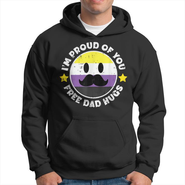 Nonbinary Mustache Im Proud Of You Free Dad Hugs Enby Hoodie