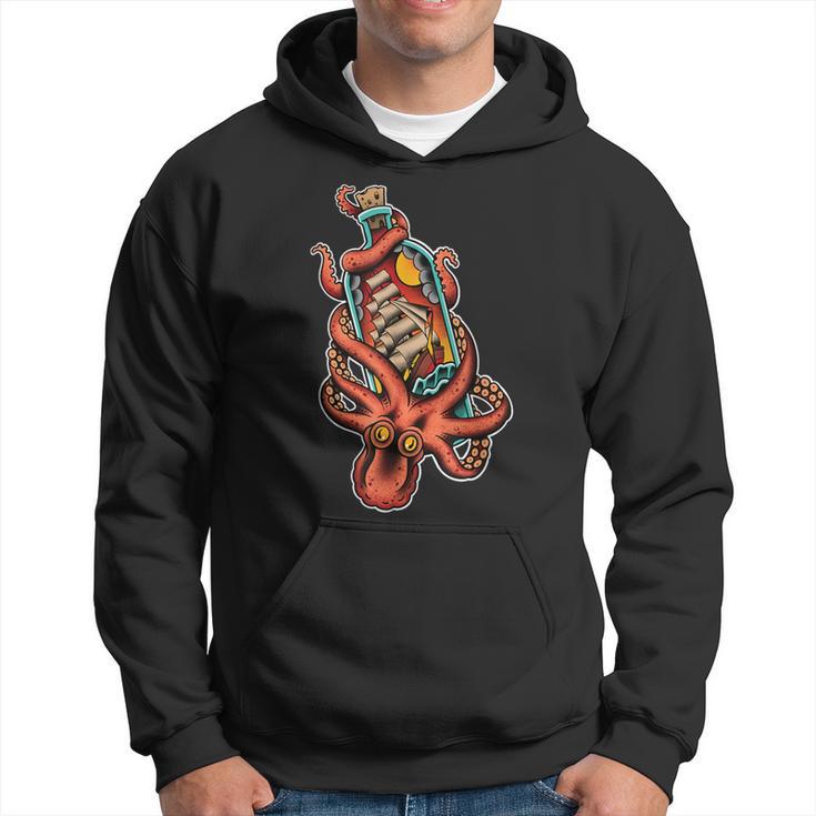 Octopus And Clipper Ship In Bottle Old School Sailor Tattoo Hoodie