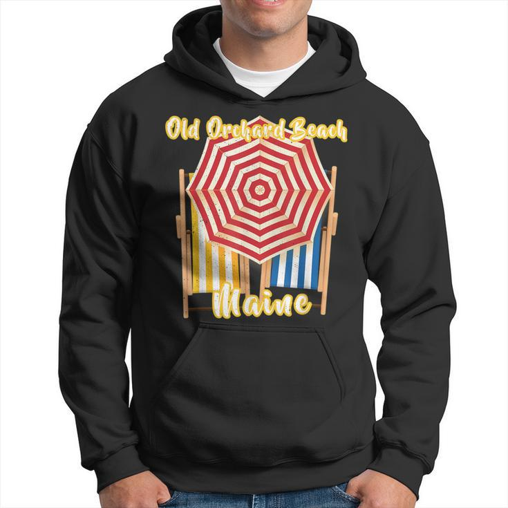 Old Orchard Beach Maine Nautical Umbrella Striped Chairs Hoodie