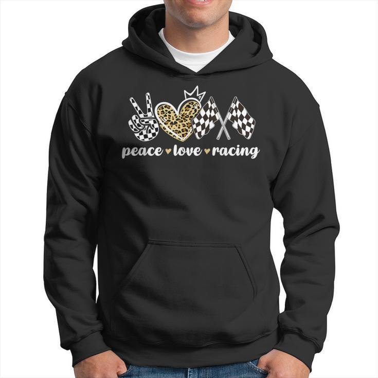 Peace Love Racing Leopard Print V Sign Heart Flag Racing Hoodie