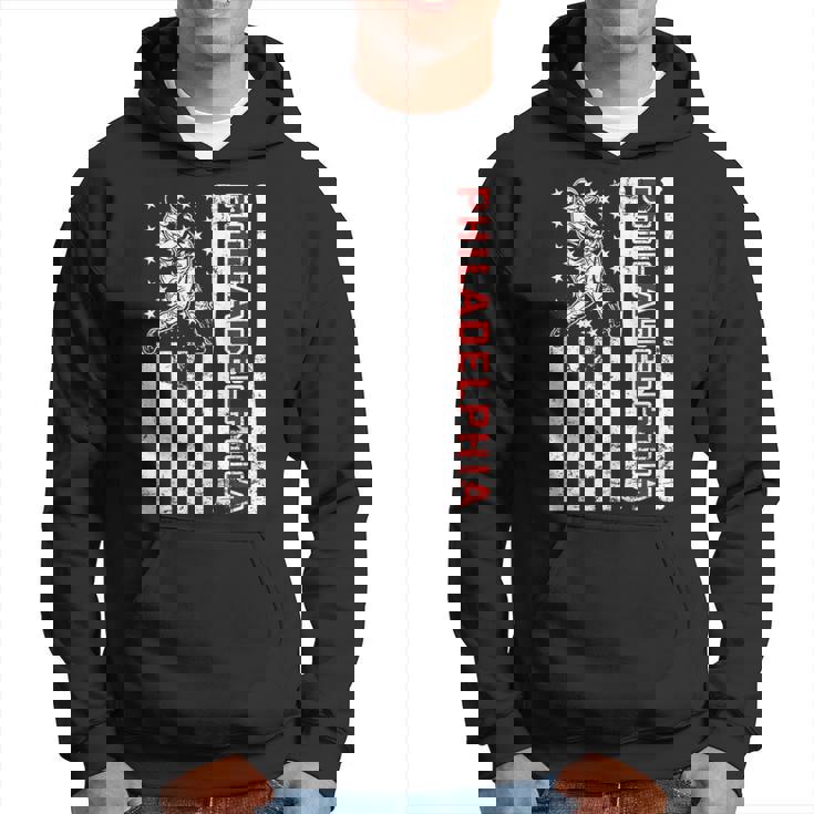 Philadelphia Baseball American Flag Vintage Baseball Fans Hoodie