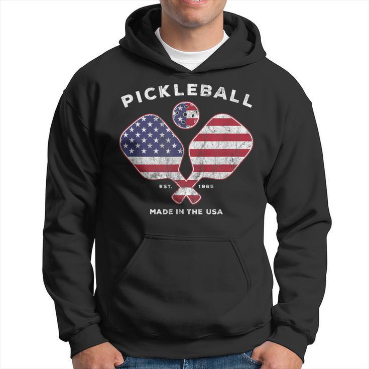 Pickleball Vintage Usa American Flag Distressed Hoodie