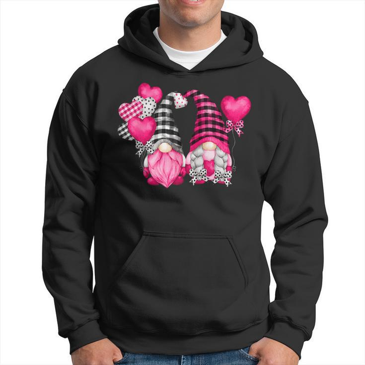 Pink Buffalo Plaid And Heart Balloons Valentine's Day Gnome Hoodie