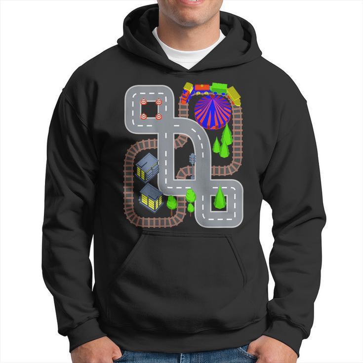 Playmat Train And Car Race Track On Daddy's Back Hoodie