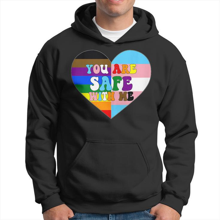 Progress Pride Love Flag Heart Lgbtq You Are Safe With Me Hoodie