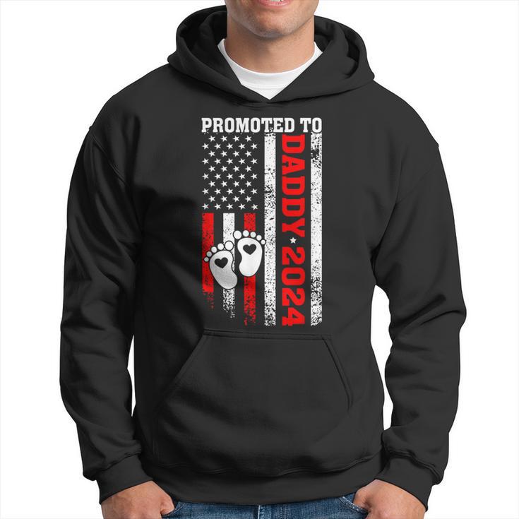 Promoted To Daddy 2024 Us American Flag New Dad First Time Hoodie