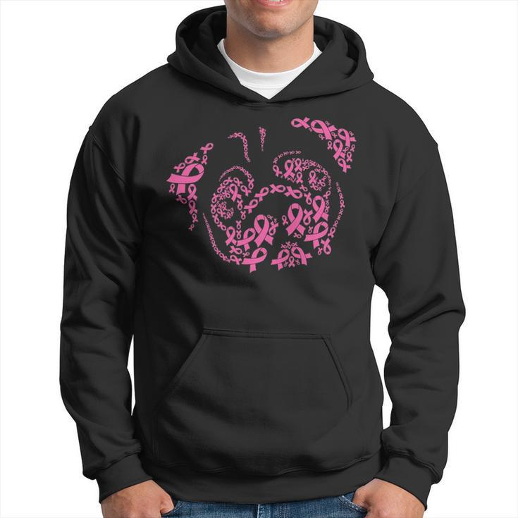 Pug Face Breast Cancer Awareness Cute Dog Pink Ribbon Hoodie