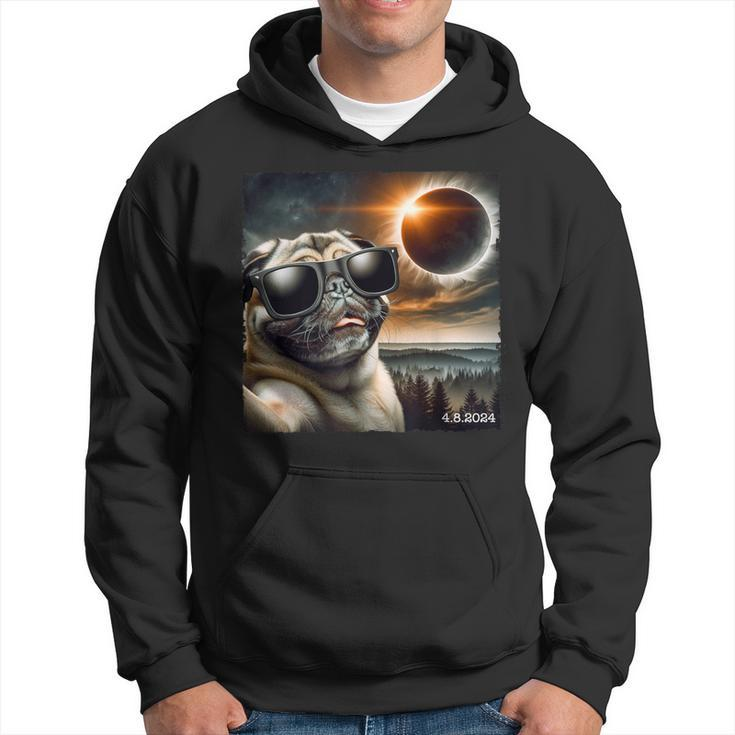 Pug Glasses Taking A Selfie With Solar 2024 Eclipse Hoodie