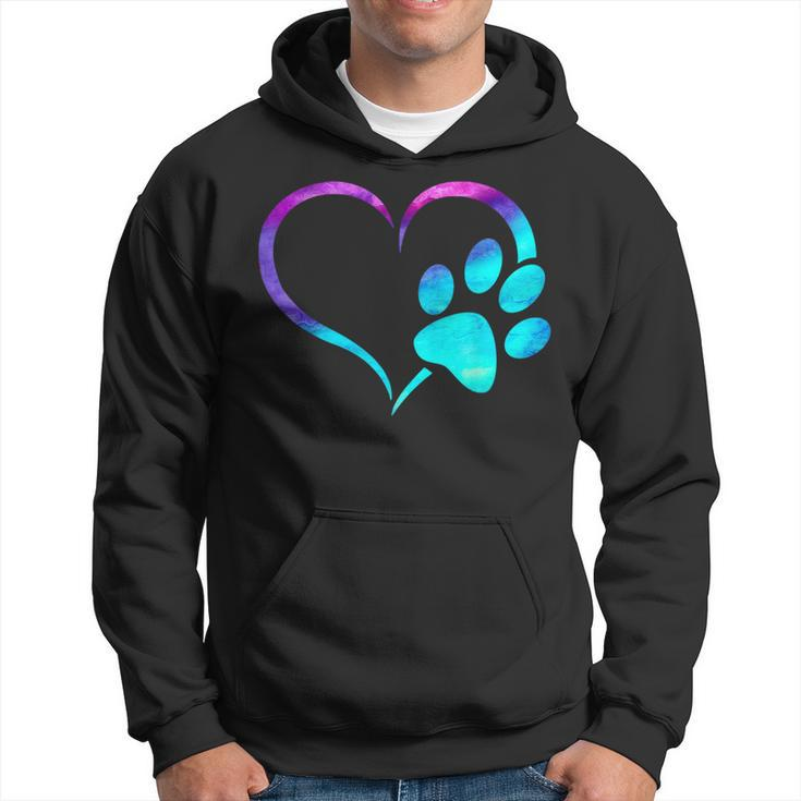 Purple Cyan Turquoise Dog Paw Print Heart For Dogs Lover Hoodie