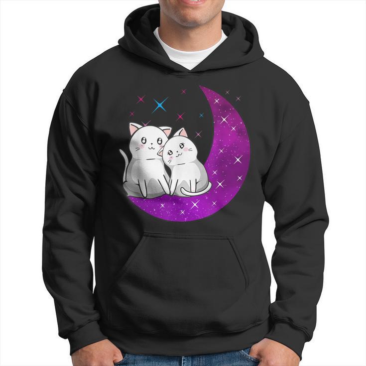 Purple Moon Cats Romantic Fantasy Kawaii Aesthetic Anime Cat Hoodie