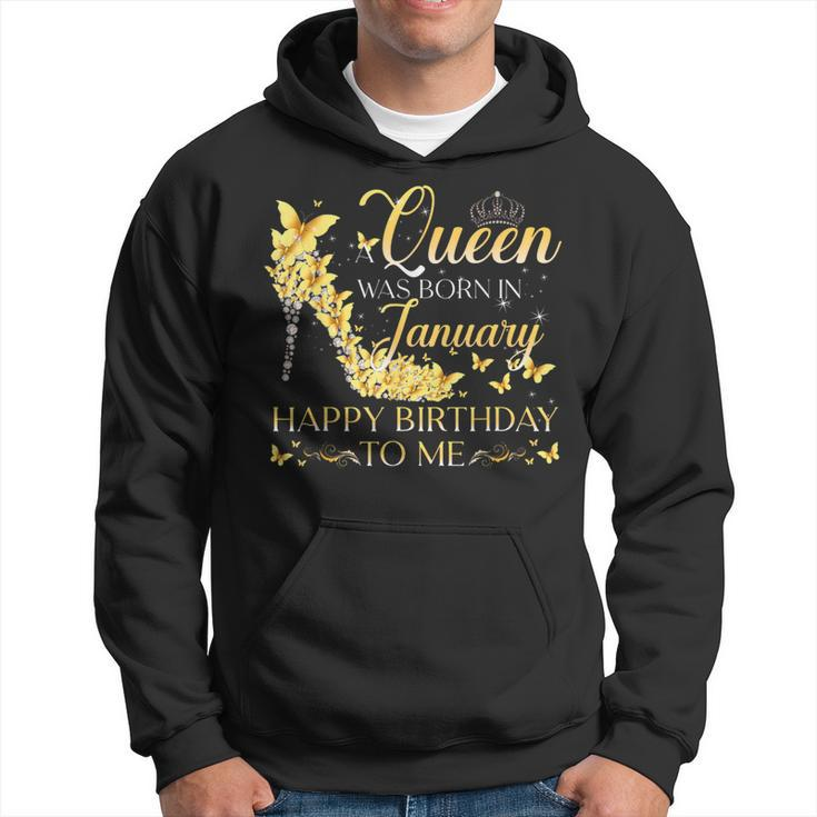 A Queen Was Born In January Happy Birthday To Me Crown Shoes Hoodie