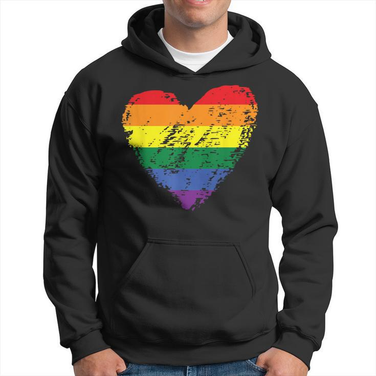 Rainbow Flag Colored Heart Lgbtq Lesbian Gay Pride Vintage Hoodie