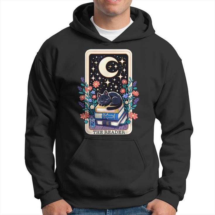The Reader Tarot Card Cute Cat On Books Stack Book Lover Hoodie
